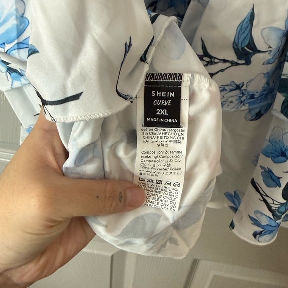 SHEIN | 2XL | Blue and White Strapless Floral - Double - layer cake Dress | - Picture 9 of 13